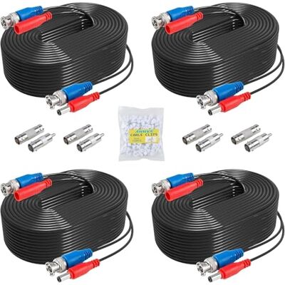 ANNKE Pacote de 4 cabos de alimentação e vídeo tudo em um de 100 pés TVI AHD CVBS CVI Cabo de vídeo CCTV com adaptador BNC RCA para câmara de vigilância CCTV, sistema DVR ANNKE Pacote de 4 cabos de alimentação e vídeo tudo em um de 100 pés TVI AHD CVBS CVI Cabo de vídeo CCTV com adaptador BNC RCA para câmara de vigilância CCTV, sistema DVR