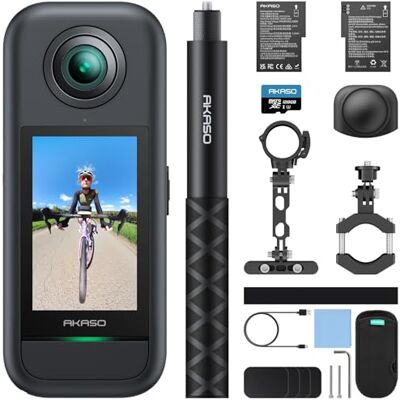 AKASO 360 Câmara de ação 360 com cartão de 128 GB, kit de ciclismo Câmara desportiva 360 com sensor de 1/2", 5,7 K 360, fotos 72 MP, ecrã táctil de 2,29 AKASO 360 Câmara de ação 360 com cartão de 128 GB, kit de ciclismo Câmara desportiva 360 com sensor de 1/2", 5,7 K 360, fotos 72 MP, ecrã táctil de 2,29