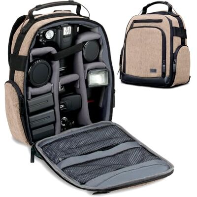 USA Gear Mochila para câmara DSLR (castanho) com divisores personalizáveis, fundo resistente e encosto confortável compatível com Canon, Nikon, Sony e muito mais USA Gear Mochila para câmara DSLR (castanho) com divisores personalizáveis, fundo resistente e encosto confortável compatível com Canon, Nikon, Sony e muito mais