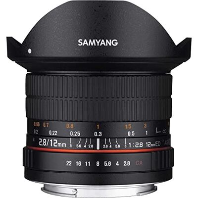 Samyang F112110101 Alvo fotográfico DSLR para Fuji X (distância focal fixa de 12 mm, abertura f/2,8-22 ED AS NCS, olho de peixe), preto Samyang F112110101 Alvo fotográfico DSLR para Fuji X (distância focal fixa de 12 mm, abertura f/2,8-22 ED AS NCS, olho de peixe), preto