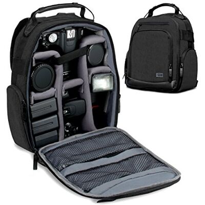 USA Gear Mochila para câmara DSLR (preta) com divisores personalizáveis, fundo resistente e encosto confortável compatível com Canon, Nikon, Sony e muito mais USA Gear Mochila para câmara DSLR (preta) com divisores personalizáveis, fundo resistente e encosto confortável compatível com Canon, Nikon, Sony e muito mais