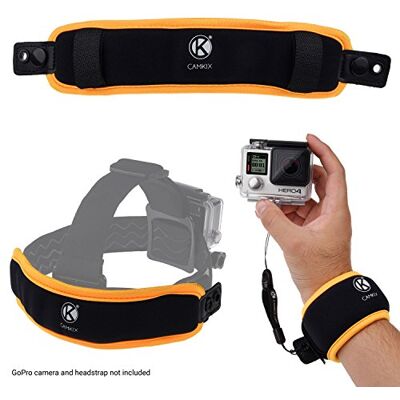 CAMKIX 2 em 1 Pulseira flutuante e fita para a cabeça flutuante compatível com GoPro Hero 7, 6, 5, 4, Session, Black, Hero LCD, 3+, 3 evita que a câmara afunda CAMKIX 2 em 1 Pulseira flutuante e fita para a cabeça flutuante compatível com GoPro Hero 7, 6, 5, 4, Session, Black, Hero LCD, 3+, 3 evita que a câmara afunda