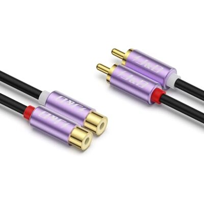 J&D Cabo RCA, banhado a ouro 2 RCA macho / fêmea cabo de extensão de áudio estéreo, carcaça de liga de alumínio roxa para misturador amplificador alto-falante, 7,6 m J&D Cabo RCA, banhado a ouro 2 RCA macho / fêmea cabo de extensão de áudio estéreo, carcaça de liga de alumínio roxa para misturador amplificador alto-falante, 7,6 m