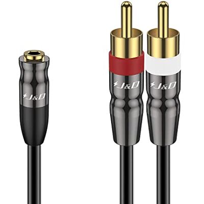 J&D 2 RCA macho a jack 3,5 mm feminino, 3,5 mm a cabo duplo RCA de áudio, capa de cobre banhada a ouro resistente 3,5 mm fêmea a 2 RCA macho cabo adaptador de áudio estéreo, 1,8 metros J&D 2 RCA macho a jack 3,5 mm feminino, 3,5 mm a cabo duplo RCA de áudio, capa de cobre banhada a ouro resistente 3,5 mm fêmea a 2 RCA macho cabo adaptador de áudio estéreo, 1,8 metros