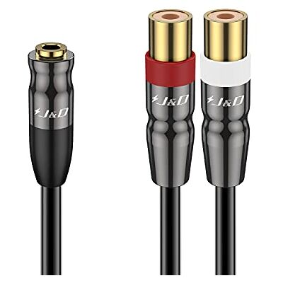 J&D Cabo de áudio estéreo RCA, cabo de 3,5 mm a 2 RCA, invólucro de cobre durável resistente revestido de PVC 3,5 mm fêmea a 2RCA adaptador de cabo feminino, 0,2 metros J&D Cabo de áudio estéreo RCA, cabo de 3,5 mm a 2 RCA, invólucro de cobre durável resistente revestido de PVC 3,5 mm fêmea a 2RCA adaptador de cabo feminino, 0,2 metros