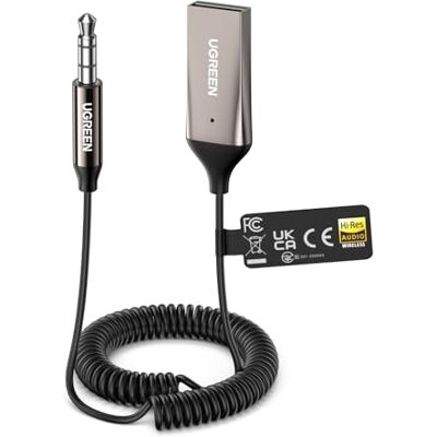 UGREEN Receptor Bluetooth 6.0 para Automóvel com Jack 3,5 mm, Adaptador de Áudio Sem Fios USB com Microfone e Cabo Integrados, Suporta Chamadas em Modo Mãos Livres, Alto-Falantes Estéreo e UGREEN Receptor Bluetooth 6.0 para Automóvel com Jack 3,5 mm, Adaptador de Áudio Sem Fios USB com Microfone e Cabo Integrados, Suporta Chamadas em Modo Mãos Livres, Alto-Falantes Estéreo e