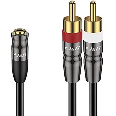 J&D 2 RCA macho a jack 3,5 mm feminino, 3,5 mm a cabo duplo RCA de áudio, invólucro de cobre banhado a ouro resistente 3,5 mm fêmea a 2 RCA macho cabo adaptador de áudio estéreo, 0,9 metros J&D 2 RCA macho a jack 3,5 mm feminino, 3,5 mm a cabo duplo RCA de áudio, invólucro de cobre banhado a ouro resistente 3,5 mm fêmea a 2 RCA macho cabo adaptador de áudio estéreo, 0,9 metros