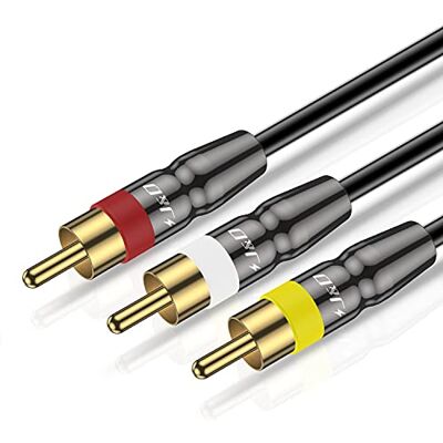J&D RCA Cabo de áudio vídeo estéreo, 3 RCA macho a macho cabo de áudio estéreo, junta de conexão banhada a ouro capa de cobre resistente, 1,8 metros J&D RCA Cabo de áudio vídeo estéreo, 3 RCA macho a macho cabo de áudio estéreo, junta de conexão banhada a ouro capa de cobre resistente, 1,8 metros