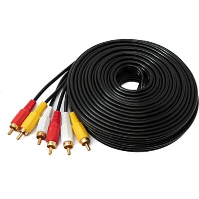 SYSTEM-S Cabo RCA 3 RCA de 10 m macho a macho, adaptador AV estéreo e composto, cor preta SYSTEM-S Cabo RCA 3 RCA de 10 m macho a macho, adaptador AV estéreo e composto, cor preta
