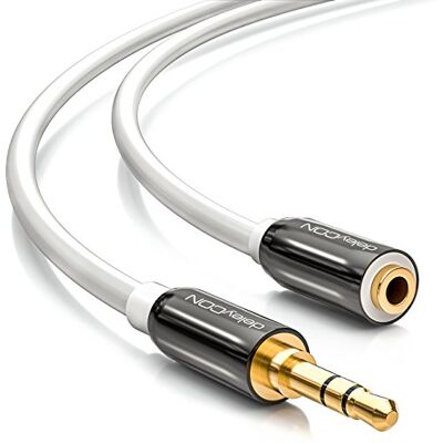 deleyCON Cabo de extensão de áudio estéreo de 3,0 m Jack 3,5 mm feminino a macho cabo AUX estéreo com conectores metálicos para altifalantes auriculares branco deleyCON Cabo de extensão de áudio estéreo de 3,0 m Jack 3,5 mm feminino a macho cabo AUX estéreo com conectores metálicos para altifalantes auriculares branco