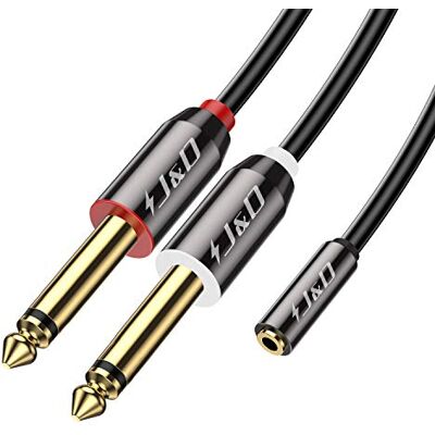 J&D Cabo de 3,5 mm a 2 x 6,35 mm, capa de cobre banhada a ouro, resistente, 3,5 mm de 1/8 polegadas fêmea TRS a 2 x 6,35 mm 1/4 polegadas macho TS cabo adaptador de áudio estéreo, 9 Fee. et J&D Cabo de 3,5 mm a 2 x 6,35 mm, capa de cobre banhada a ouro, resistente, 3,5 mm de 1/8 polegadas fêmea TRS a 2 x 6,35 mm 1/4 polegadas macho TS cabo adaptador de áudio estéreo, 9 Fee. et