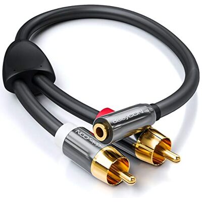 deleyCON 20 cm Jack de áudio estéreo para adaptador RCA 3,5 mm Jack fêmea a 2X RCA macho preto deleyCON 20 cm Jack de áudio estéreo para adaptador RCA 3,5 mm Jack fêmea a 2X RCA macho preto