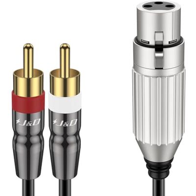 J&D Cabo de 2 RCA macho a XLR feminino, adaptador de cabo de interconexão estéreo de remendo com divisor em Y de 2 RCA a XLR desequilibrado com invólucro de PVC para alto-falante, Mic misturador AMP J&D Cabo de 2 RCA macho a XLR feminino, adaptador de cabo de interconexão estéreo de remendo com divisor em Y de 2 RCA a XLR desequilibrado com invólucro de PVC para alto-falante, Mic misturador AMP