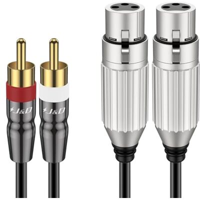 J&D Cabo de 2 RCA macho a 2 XLR feminino, desequilibrado duplo XLR a RCA HiFi cabo de áudio estéreo cabo de interconexão de áudio com tampa de PVC para altifalante condensador Mic AMP, 4,5 m J&D Cabo de 2 RCA macho a 2 XLR feminino, desequilibrado duplo XLR a RCA HiFi cabo de áudio estéreo cabo de interconexão de áudio com tampa de PVC para altifalante condensador Mic AMP, 4,5 m