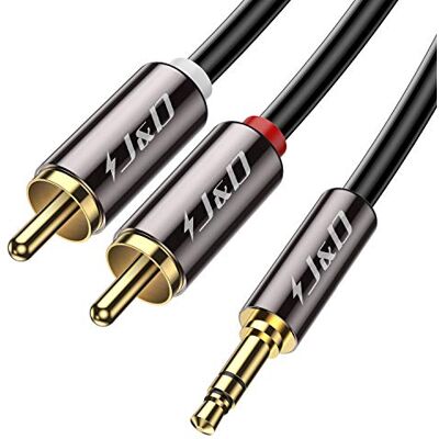 J&D Cabo RCA para Jack 3,5, macho de 3,5 mm a 2 RCA macho cabo de adaptador de áudio estéreo compatível com alto-falantes, amplificador, TV, barra de som, PC, 1,8 metros J&D Cabo RCA para Jack 3,5, macho de 3,5 mm a 2 RCA macho cabo de adaptador de áudio estéreo compatível com alto-falantes, amplificador, TV, barra de som, PC, 1,8 metros