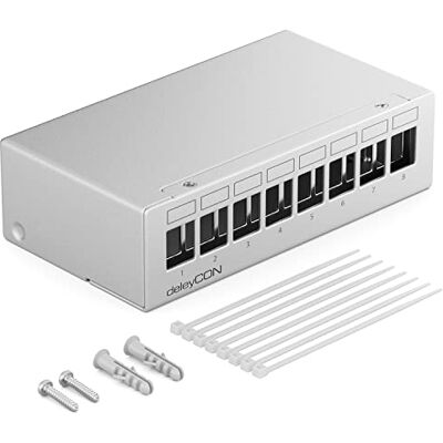 deleyCON Painel de remendo 8 portas, capa 1HE para módulos Keystone 14,9 mm Para módulos Keystone, RJ45, coaxial, BNC, conector F, antena, RJ-11, RCA, jack, USB, Toslink, PS2, HDMI deleyCON Painel de remendo 8 portas, capa 1HE para módulos Keystone 14,9 mm Para módulos Keystone, RJ45, coaxial, BNC, conector F, antena, RJ-11, RCA, jack, USB, Toslink, PS2, HDMI