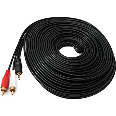 SYSTEM-S Cabo RCA 2 RCA 20 m macho para AUX jack de 3,5 mm macho estéreo AV em preto SYSTEM-S Cabo RCA 2 RCA 20 m macho para AUX jack de 3,5 mm macho estéreo AV em preto