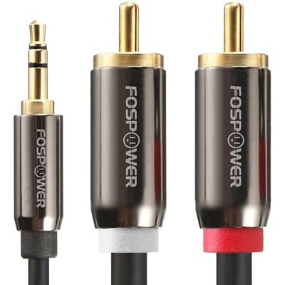 FosPower Cabo RCA a Jack 3,5 mm macho a 2 macho RCA estéreo cabo de áudio Compatível com alto-falantes, amplificador, misturador e recetor A/V. 7,6 m Adaptador Divisor Cinch Som Hi-Fi FosPower Cabo RCA a Jack 3,5 mm macho a 2 macho RCA estéreo cabo de áudio Compatível com alto-falantes, amplificador, misturador e recetor A/V. 7,6 m Adaptador Divisor Cinch Som Hi-Fi