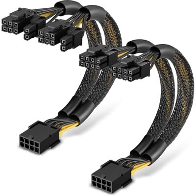 J&D Embalagem de 2 cabos adaptadores PCIe de 8 pinos para duplo 8 pinos (6+2), 9 polegadas, com tubo termorretrátil, cabos PSU para GPU, cabo PCIe de 8 pinos fêmea para macho J&D Embalagem de 2 cabos adaptadores PCIe de 8 pinos para duplo 8 pinos (6+2), 9 polegadas, com tubo termorretrátil, cabos PSU para GPU, cabo PCIe de 8 pinos fêmea para macho