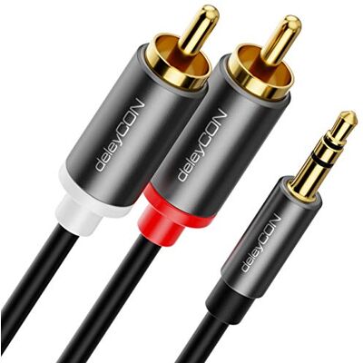deleyCON 3,0m Jack a RCA Cabo de Áudio 3,5mm Cabo Conversor de Telefone Móvel e Telefone Inteligente para Receptor de Alta Fidelidade Conector AUX 3,5mm a Conector RCA (Extra fino e Flexível) deleyCON 3,0m Jack a RCA Cabo de Áudio 3,5mm Cabo Conversor de Telefone Móvel e Telefone Inteligente para Receptor de Alta Fidelidade Conector AUX 3,5mm a Conector RCA (Extra fino e Flexível)