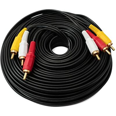 SYSTEM-S Cabo RCA 3 RCA macho a macho de 20 m, adaptador AV estéreo e composto, cor preta SYSTEM-S Cabo RCA 3 RCA macho a macho de 20 m, adaptador AV estéreo e composto, cor preta