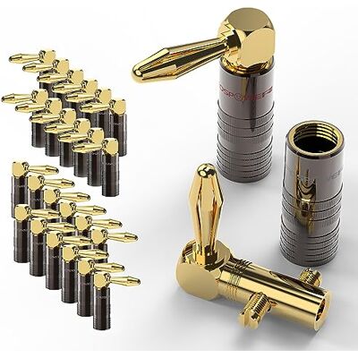 FosPower Conector banana de ângulo reto a 90 graus 24 peças Conectores para altifalantes banhados a ouro de 24 K para cabos de alto-falante, equipamentos de música HiFi e barra de som FosPower Conector banana de ângulo reto a 90 graus 24 peças Conectores para altifalantes banhados a ouro de 24 K para cabos de alto-falante, equipamentos de música HiFi e barra de som