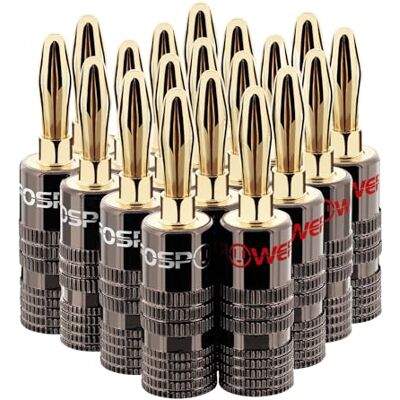 FosPower Conector banana para cabo de altifalante banhado a ouro, 20 peças FosPower Conector banana para cabo de altifalante banhado a ouro, 20 peças