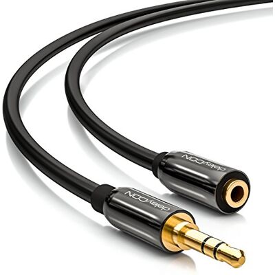 deleyCON Cabo de extensão de áudio estéreo de 10 m Jack 3,5 mm feminino a macho cabo AUX estéreo com conectores metálicos para altifalantes auriculares Schwarz deleyCON Cabo de extensão de áudio estéreo de 10 m Jack 3,5 mm feminino a macho cabo AUX estéreo com conectores metálicos para altifalantes auriculares Schwarz