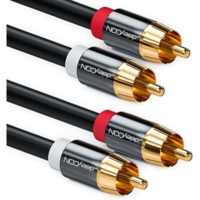 deleyCON 1 m Cabo de áudio estéreo RCA 2 conectores para equipamento HiFi, recetor HiFi, cinema em casa, leitor BluRay, preto deleyCON 1 m Cabo de áudio estéreo RCA 2 conectores para equipamento HiFi, recetor HiFi, cinema em casa, leitor BluRay, preto