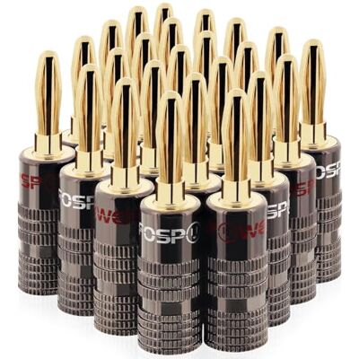 FosPower Conector Banana para Colunas Conectores Banana para Cabo de Alto-falante: Banhado a Ouro 24K 12 pares / 24 Peças – 2 Cores: Branco e Vermelho FosPower Conector Banana para Colunas Conectores Banana para Cabo de Alto-falante: Banhado a Ouro 24K 12 pares / 24 Peças – 2 Cores: Branco e Vermelho
