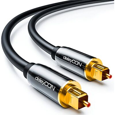 deleyCON Cabo de áudio digital ótico de 10 m S/PDIF 2 x conector Toslink cabo de fibra ótica conector de metal 5 mm flexível preto deleyCON Cabo de áudio digital ótico de 10 m S/PDIF 2 x conector Toslink cabo de fibra ótica conector de metal 5 mm flexível preto