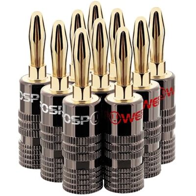 FosPower Conector Banana colunas conectores banana para cabo de alto-falante: 24 K folheado a ouro 5 par / 10 peças 2 cores: Branco e vermelho FosPower Conector Banana colunas conectores banana para cabo de alto-falante: 24 K folheado a ouro 5 par / 10 peças 2 cores: Branco e vermelho