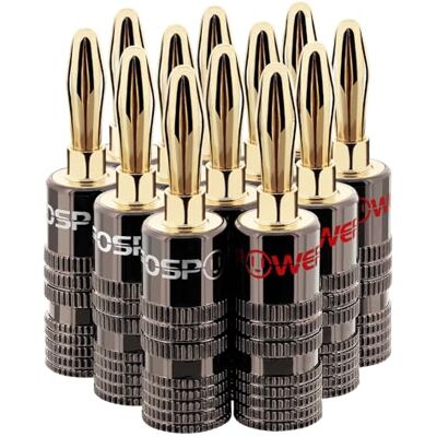 FosPower Conector Banana para Colunas Conectores Banana para Cabo de Alto-falante: Banhado a Ouro 24K 6 pares / 12 Peças – 2 Cores: Branco e Vermelho FosPower Conector Banana para Colunas Conectores Banana para Cabo de Alto-falante: Banhado a Ouro 24K 6 pares / 12 Peças – 2 Cores: Branco e Vermelho