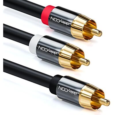 deleyCON Cabo de subwoofer de 5m Cabo Cinch RCA em Y Cabo Coaxial Digital Conectores Banhados a Ouro Cabo de Áudio Conector RCA para 2x Conectores RCA deleyCON Cabo de subwoofer de 5m Cabo Cinch RCA em Y Cabo Coaxial Digital Conectores Banhados a Ouro Cabo de Áudio Conector RCA para 2x Conectores RCA