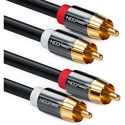 deleyCON Cabo de áudio estéreo RCA Cinch de 7,5 m 2 x conector para sistema HiFi, recetor HiFi, cinema em casa, reprodutor Blu-Ray preto deleyCON Cabo de áudio estéreo RCA Cinch de 7,5 m 2 x conector para sistema HiFi, recetor HiFi, cinema em casa, reprodutor Blu-Ray preto