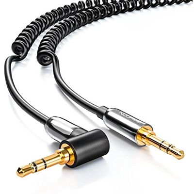 deleyCON 60cm Cabo de Áudio Estéreo AUX em Espiral Jack 3,5mm Macho a Jack 3,5mm Macho em Ângulo de 90° Conectores Banhados a Ouro Compatível com MP3-Player, Smartphone, Tablet, TV, Hi-Fi deleyCON 60cm Cabo de Áudio Estéreo AUX em Espiral Jack 3,5mm Macho a Jack 3,5mm Macho em Ângulo de 90° Conectores Banhados a Ouro Compatível com MP3-Player, Smartphone, Tablet, TV, Hi-Fi
