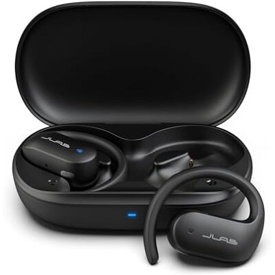 JLab JBuds Open Sport Earbuds Auriculares desportivos sem fios de tipo aberto, auriculares Open Ear com ganchos para orelhas, 26 horas de autonomia, resistência ao suor IP55, preto JLab JBuds Open Sport Earbuds Auriculares desportivos sem fios de tipo aberto, auriculares Open Ear com ganchos para orelhas, 26 horas de autonomia, resistência ao suor IP55, preto