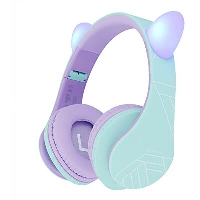 PowerLocus Auriculares para crianças, auriculares Bluetooth para crianças, com volume limitado de 85DB, dobráveis, com microfone, ranhura para micro SD, auscultadores sem fios e com cabo, com estojo PowerLocus Auriculares para crianças, auriculares Bluetooth para crianças, com volume limitado de 85DB, dobráveis, com microfone, ranhura para micro SD, auscultadores sem fios e com cabo, com estojo