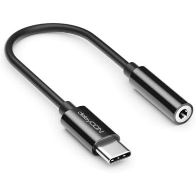 deleyCON USB-C a 3,5 mm Adaptador de áudio DAC-Chip & TRRS USB Tipo-C conector para jack fêmea compatível com smartphone, tablet, auriculares, altifalante preto deleyCON USB-C a 3,5 mm Adaptador de áudio DAC-Chip & TRRS USB Tipo-C conector para jack fêmea compatível com smartphone, tablet, auriculares, altifalante preto