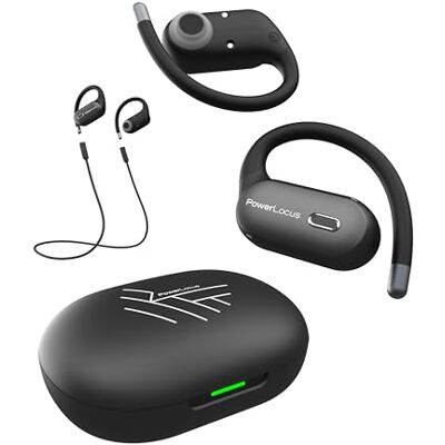 PowerLocus Auriculares sem fios desportivos, auriculares Open-Ear com gancho de ouvido flexíveis, som estéreo, impermeáveis, design confortável, auscultadores sem fios Bluetooth com microfone ENC PowerLocus Auriculares sem fios desportivos, auriculares Open-Ear com gancho de ouvido flexíveis, som estéreo, impermeáveis, design confortável, auscultadores sem fios Bluetooth com microfone ENC