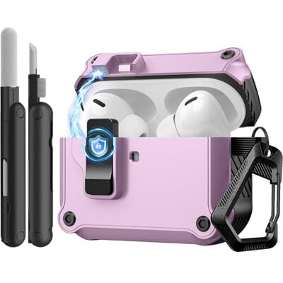 TiMOVO Capa para AirPods Pro 3 (2025) com clipe de segurança, roxo + preto TiMOVO Capa para AirPods Pro 3 (2025) com clipe de segurança, roxo + preto