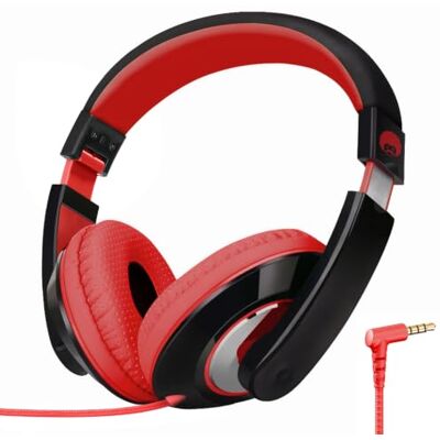 RockPapa Auriculares crianças, auriculares com cabo infantil, dobrável, ajustável, conector de 3,5 mm, som estéreo, Over Ear capacetes criança para escola/tablet/viagens/telefones, preto vermelho RockPapa Auriculares crianças, auriculares com cabo infantil, dobrável, ajustável, conector de 3,5 mm, som estéreo, Over Ear capacetes criança para escola/tablet/viagens/telefones, preto vermelho