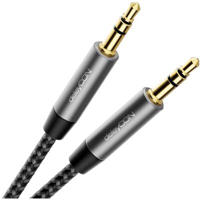 deleyCON 1,5 m nylon 3,5 mm cabo jack AUX áudio estéreo cabo de nylon conector metálico móvel smartphone tablet auriculares HiFi recetor preto deleyCON 1,5 m nylon 3,5 mm cabo jack AUX áudio estéreo cabo de nylon conector metálico móvel smartphone tablet auriculares HiFi recetor preto