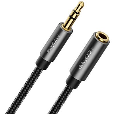 deleyCON 0,5 m extensão 3,5 mm aux estéreo Jack áudio cabo de algodão e conector metálico para telemóvel, smartphone, tablet, auriculares, HiFi, recetor e automóvel deleyCON 0,5 m extensão 3,5 mm aux estéreo Jack áudio cabo de algodão e conector metálico para telemóvel, smartphone, tablet, auriculares, HiFi, recetor e automóvel