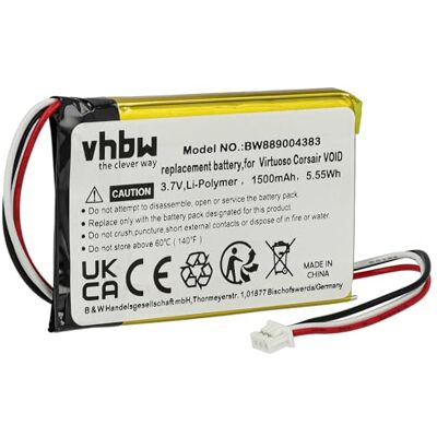 vhbw Bateria compatível com corsair HS70 HS75 XB, HS70 SE Auriculares sem fios, auscultadores (1500 mAh, 3,7 V, Li-poli) vhbw Bateria compatível com corsair HS70 HS75 XB, HS70 SE Auriculares sem fios, auscultadores (1500 mAh, 3,7 V, Li-poli)