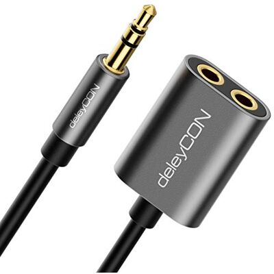 deleyCON 1 x 3,5 mm Jack Splitter áudio estéreo Aux cabo adaptador cabo Jack cabo de áudio tomada de metal telefone inteligente tablet auriculares recetor de alta fidelidade deleyCON 1 x 3,5 mm Jack Splitter áudio estéreo Aux cabo adaptador cabo Jack cabo de áudio tomada de metal telefone inteligente tablet auriculares recetor de alta fidelidade