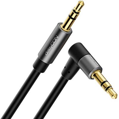 deleyCON 2 m cabo de áudio aux estéreo de 3,5 mm, cavilhas metálicas com conector em ângulo, ultra fino e flexível, compatível com smartphone, tablet, auriculares, recetor HiFi deleyCON 2 m cabo de áudio aux estéreo de 3,5 mm, cavilhas metálicas com conector em ângulo, ultra fino e flexível, compatível com smartphone, tablet, auriculares, recetor HiFi