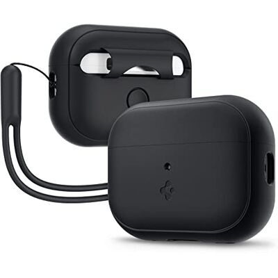 Spigen Capa de silicone compatível com Airpods Pro de 2ª geração (2023/2022) com cordão de mão em preto preto Spigen Capa de silicone compatível com Airpods Pro de 2ª geração (2023/2022) com cordão de mão em preto preto