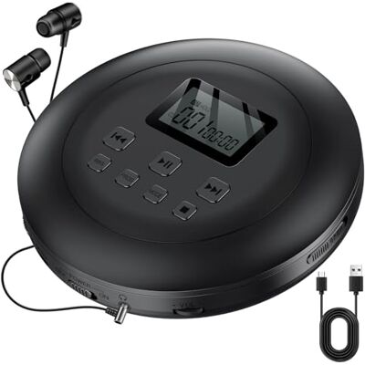 Gueray Leitor de CD portátil HiFi com auriculares preto Reprodutor de CD com ecrã LCD suporta PROG ASP função de memória função de repetição BASS Effet Gueray Leitor de CD portátil HiFi com auriculares preto Reprodutor de CD com ecrã LCD suporta PROG ASP função de memória função de repetição BASS Effet
