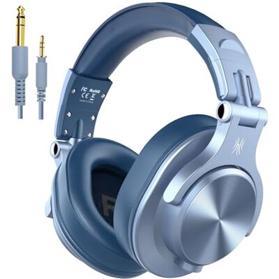 OneOdio A70 Auriculares Bluetooth sem fios 72H, auriculares diadema fechados com porta compartilhada, auriculares cabo de 3,5 mm para DJ piano guitarra gravação e monitorização AMP, azul-céu OneOdio A70 Auriculares Bluetooth sem fios 72H, auriculares diadema fechados com porta compartilhada, auriculares cabo de 3,5 mm para DJ piano guitarra gravação e monitorização AMP, azul-céu